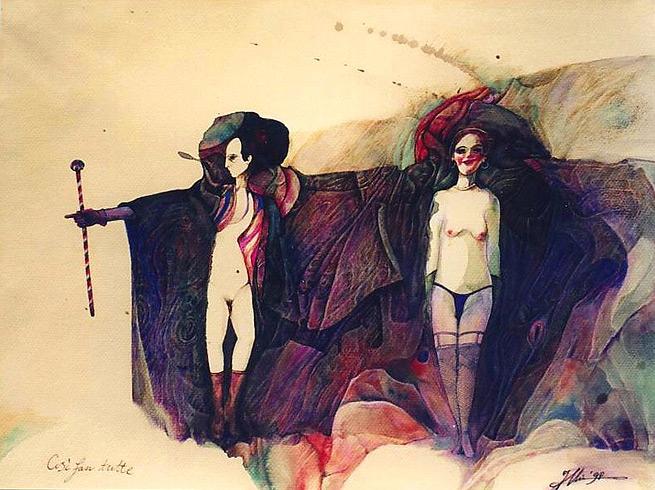 Aquarell Cosifantutte von Jon Mincu, Maler, Grafiker, Illustrator aus Berlin