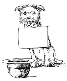 Bettelnder Hund - Illustration von Jon Mincu, Fine-Press-Atelier, Berlin - Künstler, Illustrator, Zeichner, Maler für Kunst, Wissenschaft, Belletristik und Kinderbücher