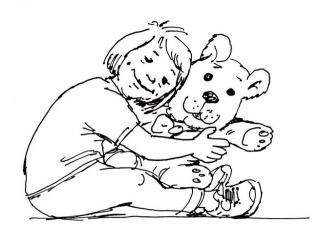 Kind mit Bär - Kinderbuch-Illustration von Jon Mincu, Fine-Press-Atelier, Berlin - Künstler, Illustrator, Zeichner, Maler für Kunst, Wissenschaft, Belletristik und Kinderbücher